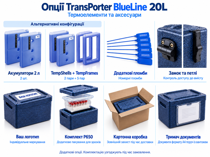 TransPorter BlueLine 20L &mdash; сумісні термоелементи та додаткові аксесуари