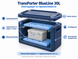 Термоконтейнер delta T TransPorter BlueLine 30L у розрізі: верхній і нижній акумулятори холоду по 3 л, опорні планки та відсік для вантажу. Схематичний приклад комплектації. Холодоагенти замовляються окремо.