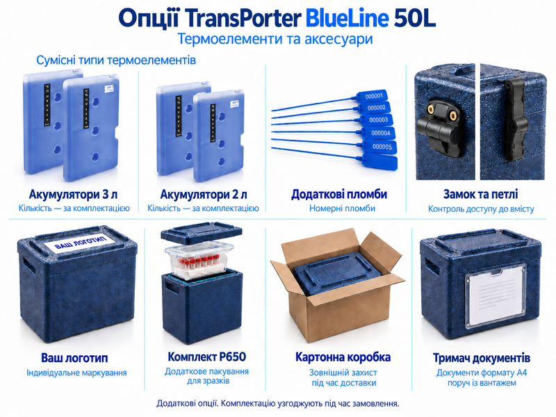 TransPorter BlueLine 50L &mdash; сумісні термоелементи та додаткові аксесуари