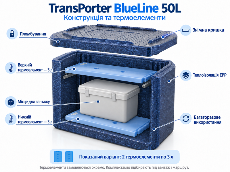TransPorter BlueLine 50L &mdash; конструкція та розміщення термоелементів