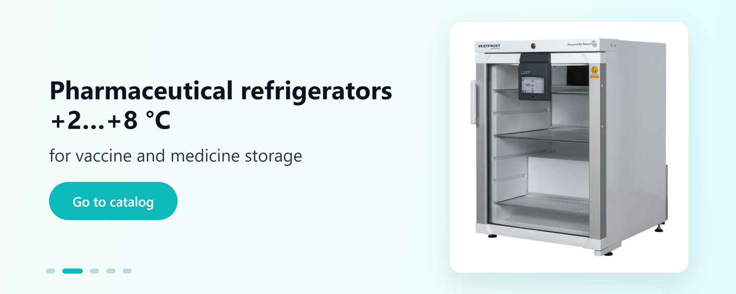 Pharmaceutical refrigerator +2…+8 °C for vaccine and medicine storage