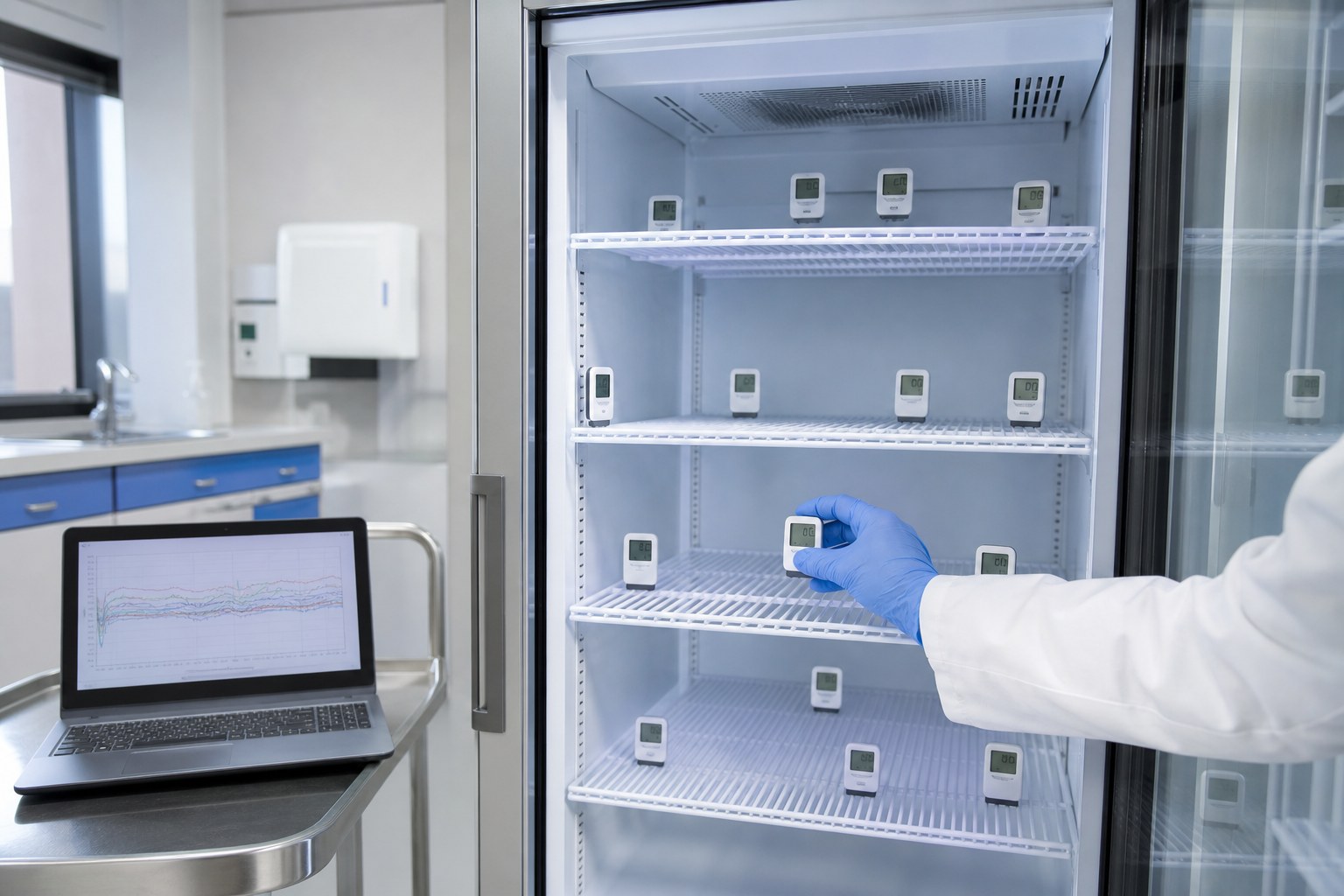 Temperature mapping of a medical refrigerator using calibrated temperature data loggers
